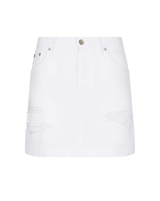 Dolce & Gabbana White Denim Mini Skirt With Tears