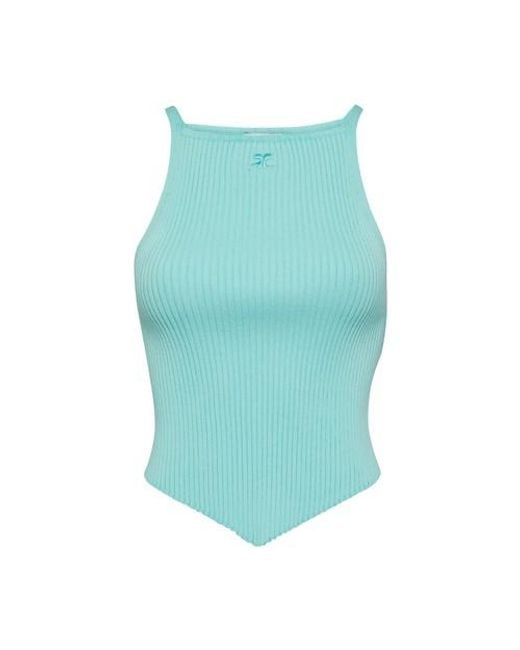 Courreges Blue Rib Knit Pointy Tank Top