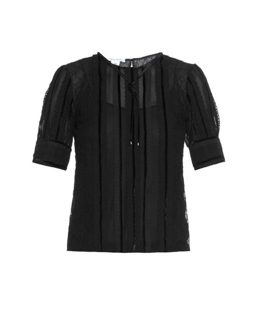 Oscar de la renta Short-sleeved Lace Blouse in Black - Save 70% | Lyst