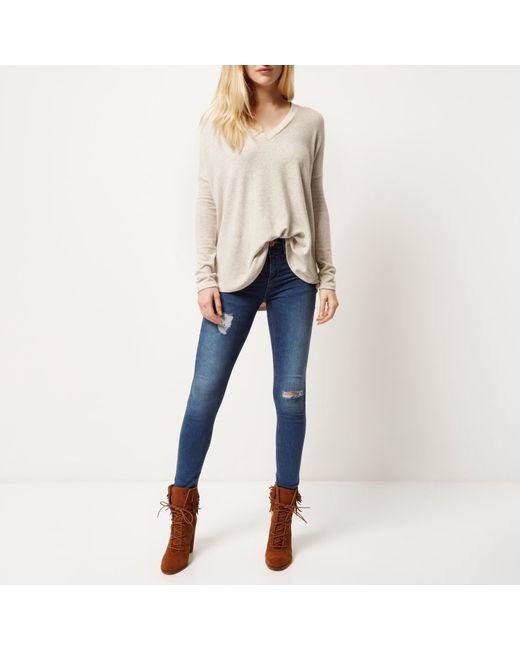 Beige Brushed Knitted Swing Jumper 