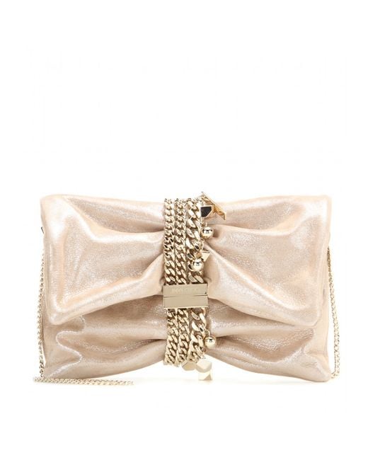 Jimmy Choo Chandra Embellished Suede Clutch in Natural Lyst UK