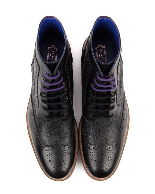 Ted Baker Leather Wingtip Ankle Boots in Black for Men | Lyst