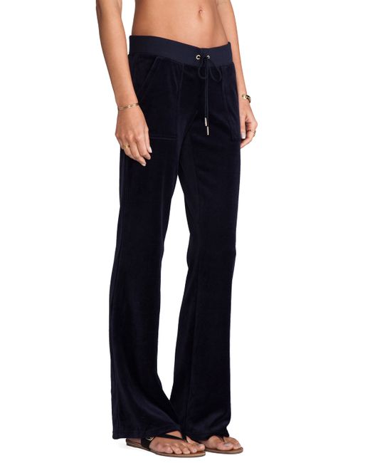 Juicy Couture Blue J Bling Velour Bootcut Pant in Navy