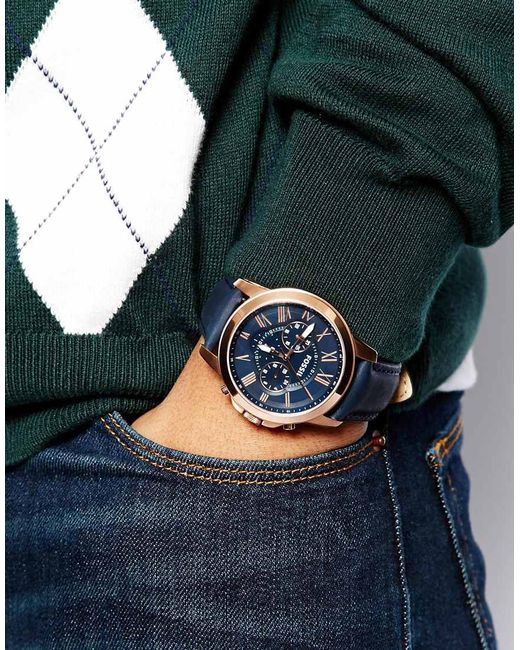 Fossil Grant Blue Leather Strap 