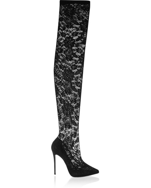 Dolce Gabbana Stretch Lace Thigh Boots in Black Lyst UK
