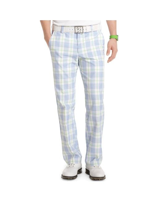 Izod Flatfront Plaid Performance Golf Pants in Blue for Men | Lyst