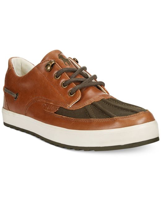 Polo Ralph Lauren Brown Ramiro Leather And Canvas Sneakers for men