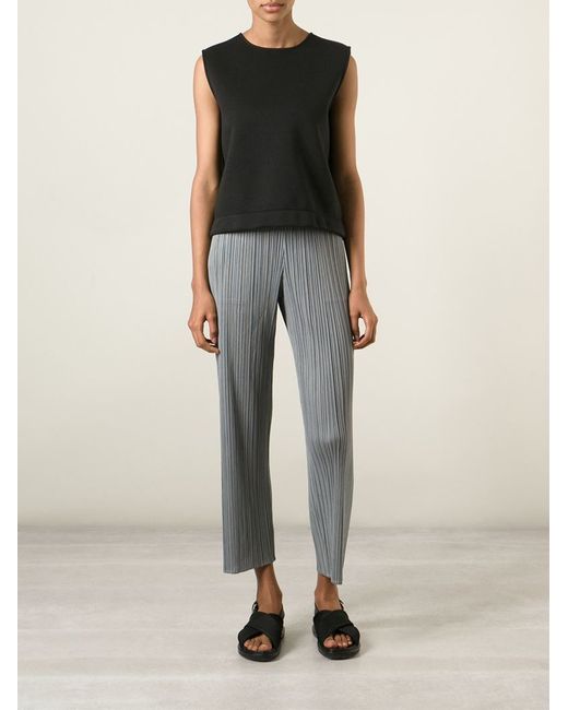 Pleats Please Issey Miyake Gray Cropped Pleated Trousers