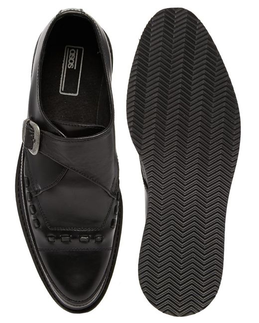 ASOS Black Monk Strap Creepers In Leather for men