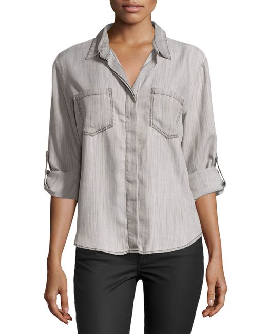 Velvet heart Riley Tabsleeve Buttonfront Blouse in Gray (LT GRAY