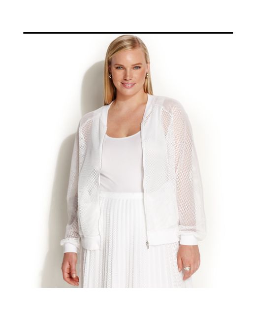 Calvin Klein White Plus Size Longsleeve Mesh Bomber Jacket