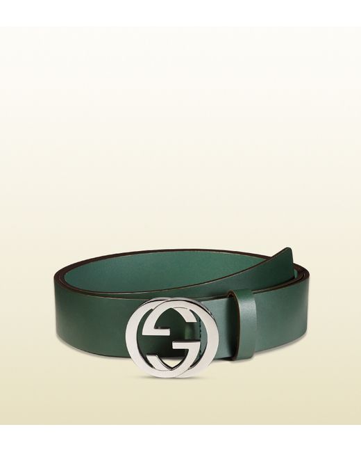 Gucci Green Leather Belt With Interlocking G Buckle for men