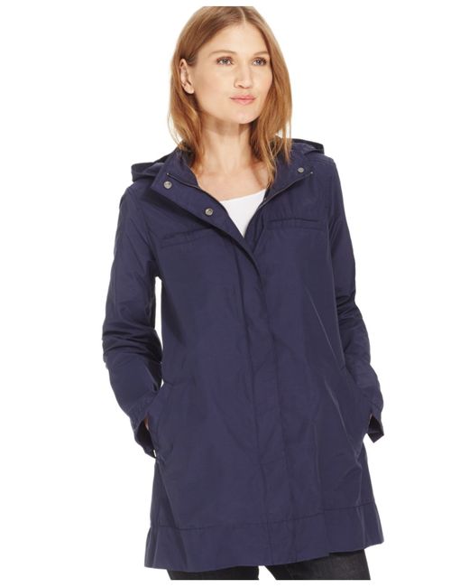 Eileen Fisher Blue Hooded A-line Rain Jacket