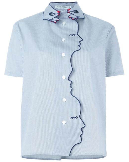 Vivetta Blue Hand-shaped Collar Short Sleeve Shirt