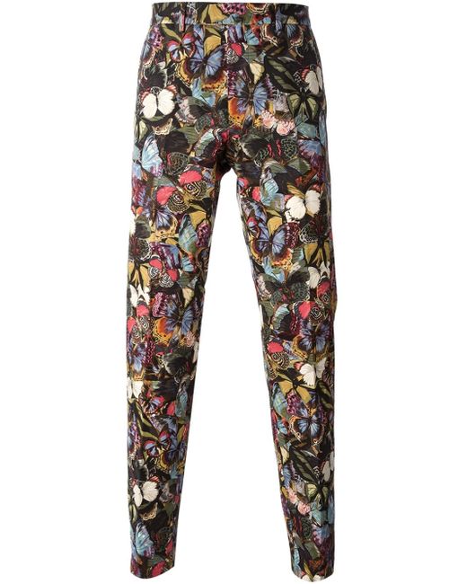 Valentino Green Butterfly Print Trousers for men