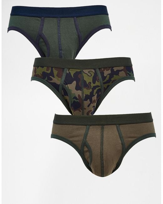 ASOS Green Briefs 3 Pack With Camo Print for men