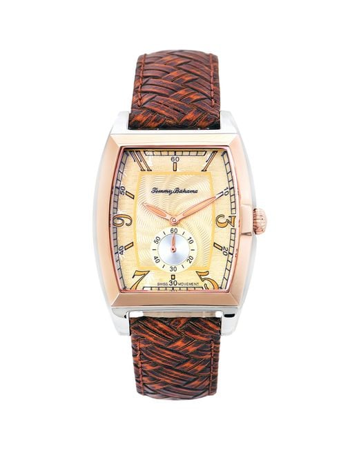 Tommy Bahama Red Mens Swiss Amber Brown Basketweave Leather Strap 36mm for men