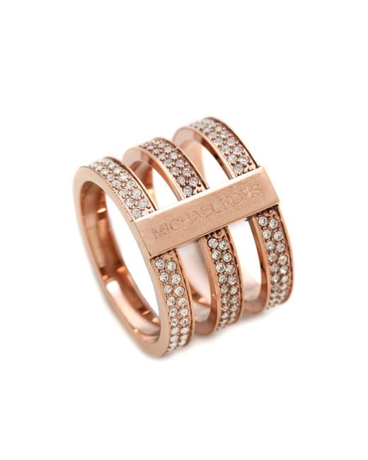 Michael Kors Pink Tri Stack Open Pave Bar Ring Rose Goldclear