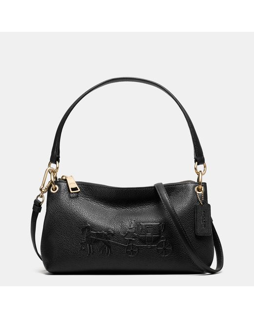 COACH Black Embossed Horse And Carriage Charley Crossbody In Pebble Leather
