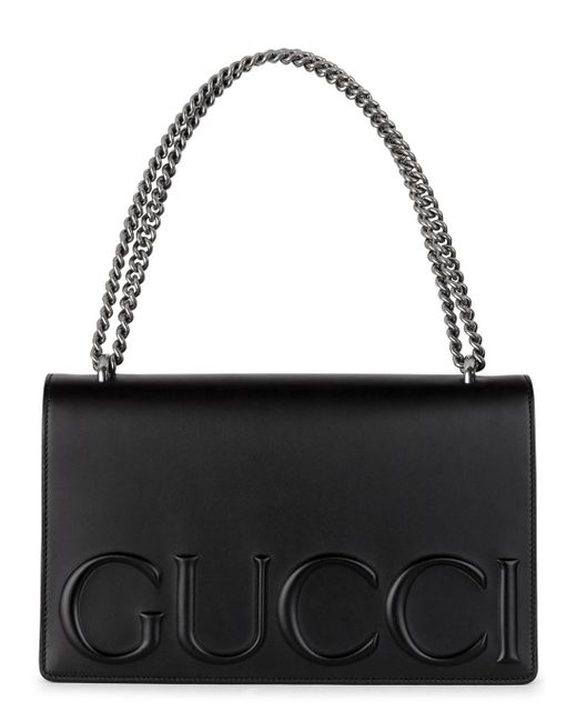 Gucci Xl Black Embossed Leather Shoulder Bag