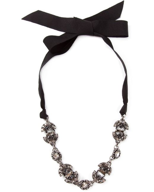 Lanvin Black Crystal Ribbon Necklace