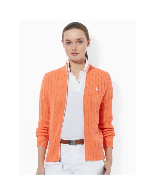 Ralph Lauren Golf Orange Cable-knit Zip-up Sweater