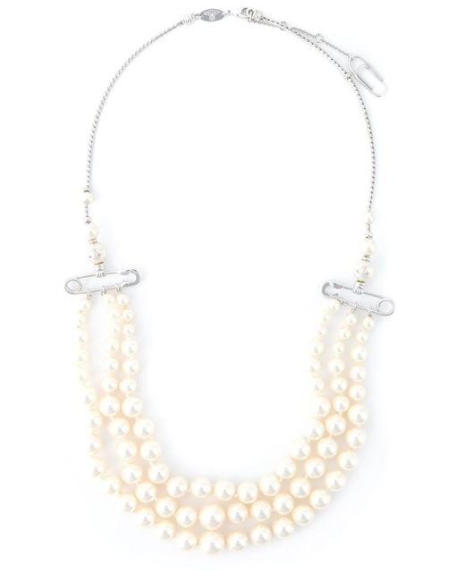 Vivienne Westwood White Safety Pin Strands Of Pearls Necklace