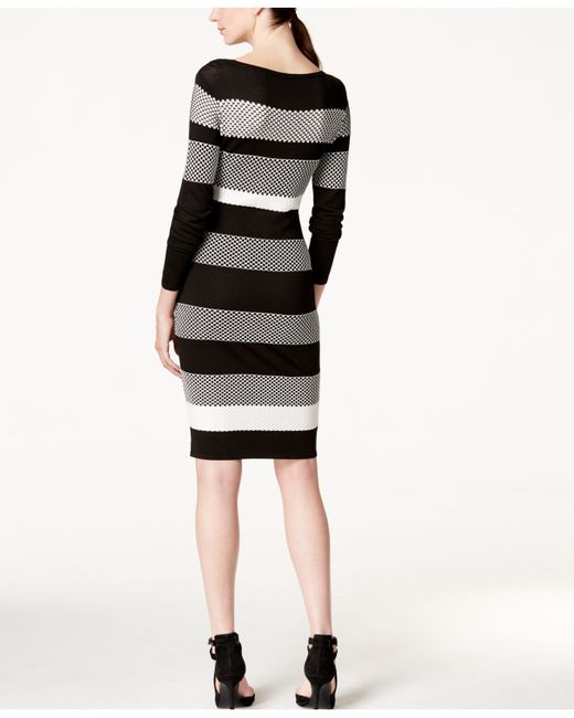 Vince Camuto Long-sleeve Striped Sweater Dress in Black | Lyst