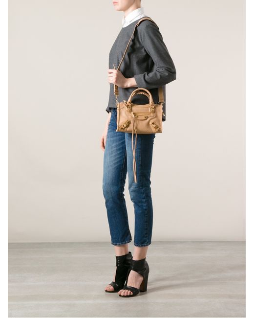 Balenciaga Classic Mini City Shoulder Bag in Natural | Lyst