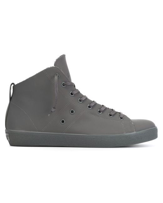 Leather Crown Gray Classic Hi-top Sneakers for men