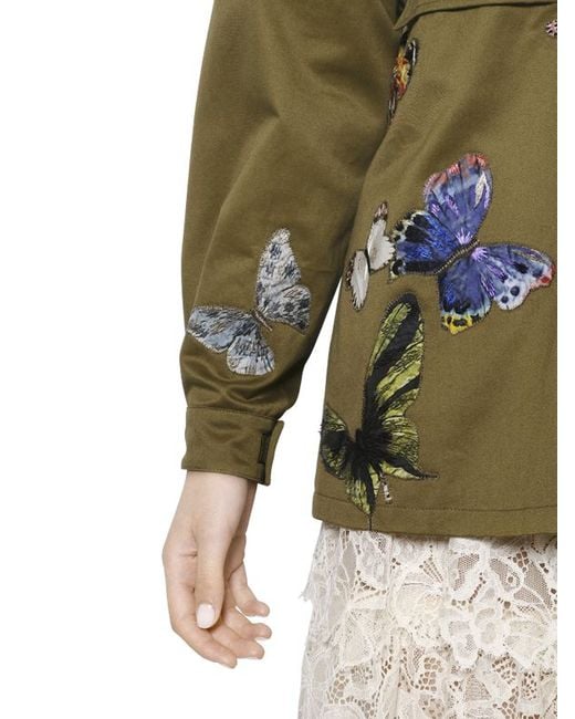 Valentino Butterfly Embellished Cotton Jacket in Green | Lyst