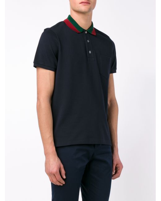 Gucci Striped Collar Polo T-shirt in Blue for Men | Lyst