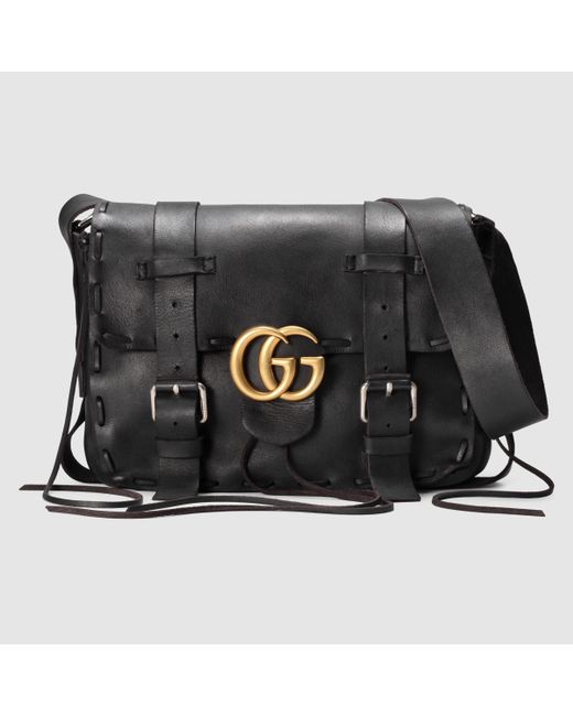 Gucci Black GG Marmont Laced Leather Messenger for men