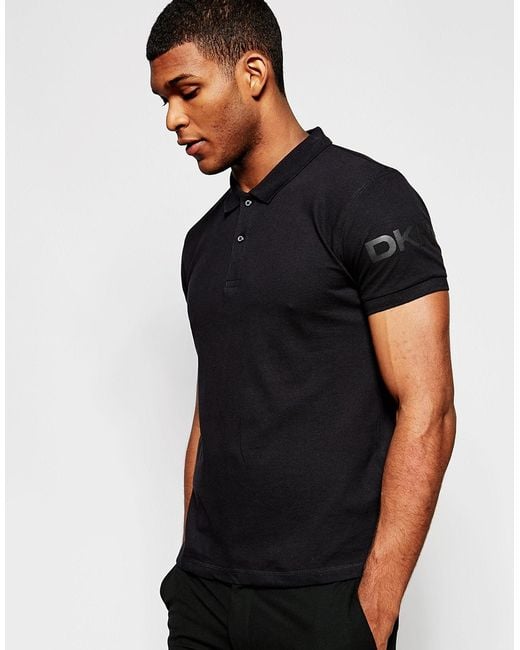 DKNY Black Polo Shirt Sleeve Logo for men