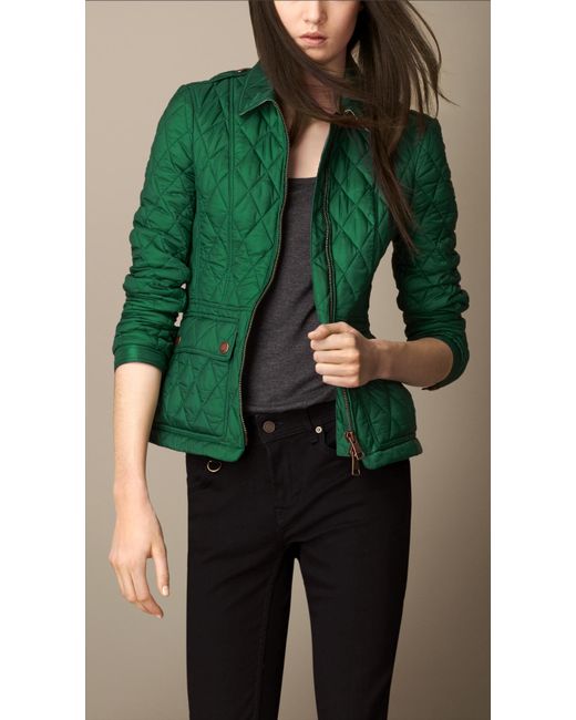 Burberry Green Fitted Diamond Quilt Jacket