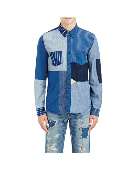 Fdmtl Men's Patchwork Shirt in Blue for Men Lyst