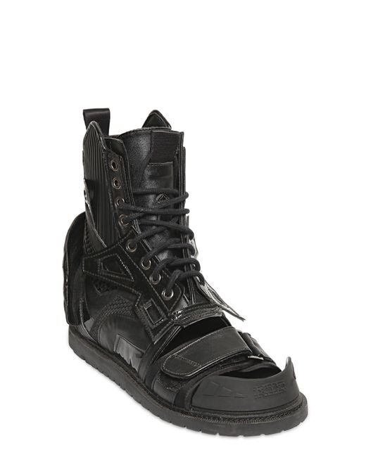 KTZ Black Leather Combat Sandal Boots for men