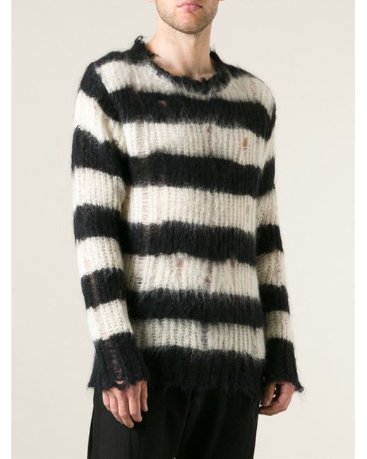 Junya Watanabe Striped Distressed Knit Sweater in Black for Junya Watanabe Striped Distressed Knit Sweater in Black for