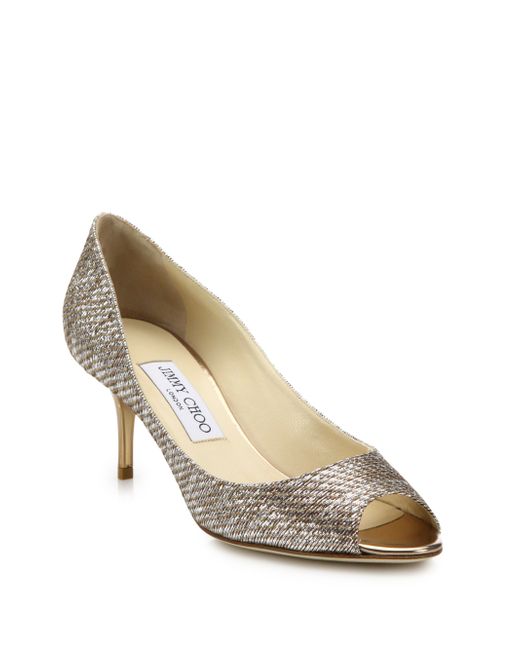 Jimmy choo Isabel 65 Lamé Midheel Peeptoe Pumps in Gold Save 54 Lyst