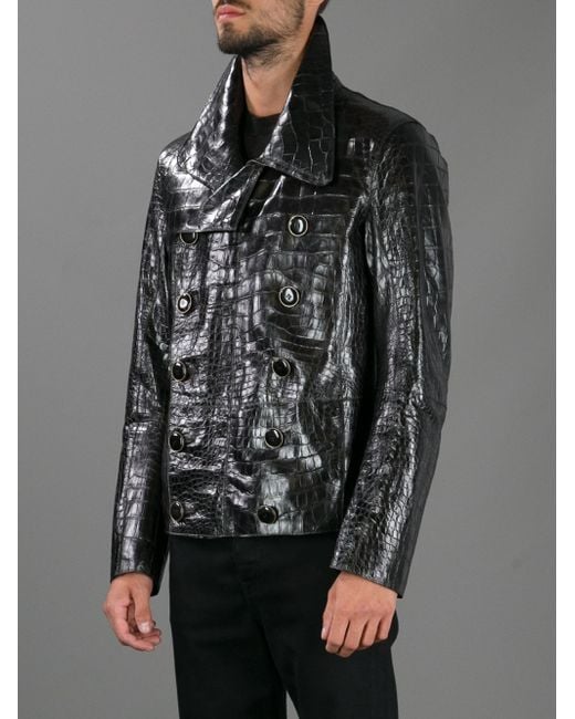 Giorgio Armani Alligator Leather Buttoned Jacket in Black for Men