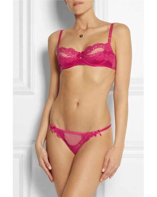 Agent Provocateur Pink Lacy Stretch-Tulle And Lace Thong
