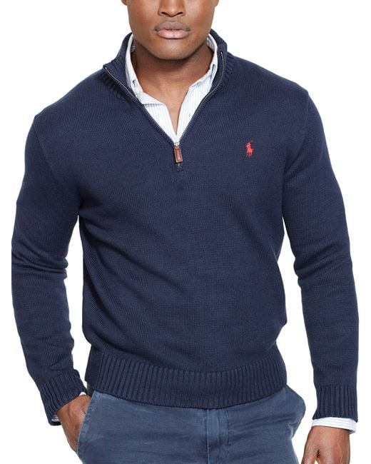 Polo Ralph Lauren Half Zip Cotton Jumper in Blue for Men | Lyst UK