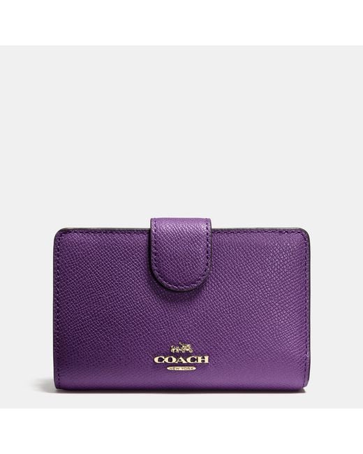 COACH Purple Medium Zip Around Wallet In Crossgrain Leather