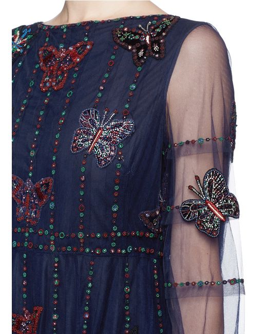 Valentino Butterfly Bead Tulle Gown in Blue Lyst