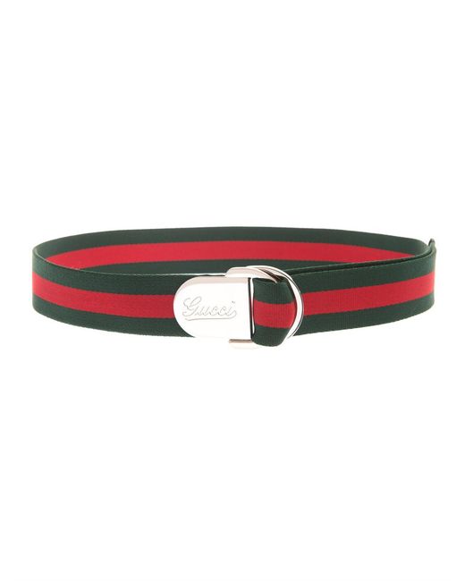 Gucci Sherry Line D Ring Belt 189812 Green Red Canvas Men's GUCCI