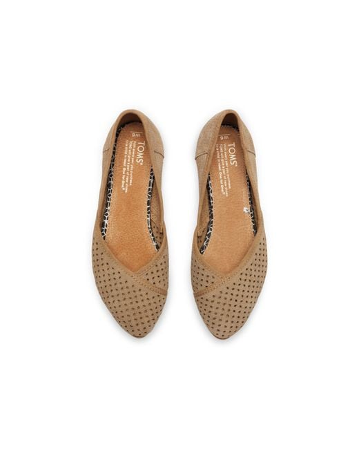 TOMS Brown Taupe Suede Perforated Women's Jutti Flats