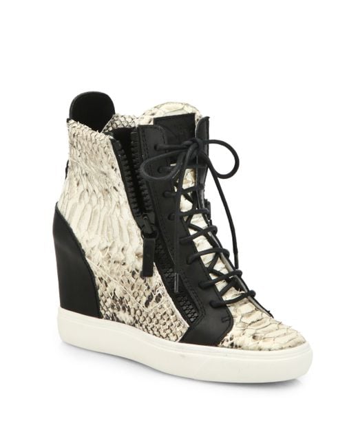 Giuseppe Zanotti Python & Leather Wedge Sneakers in Black | Lyst