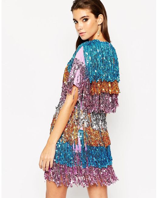 ASOS Multicolor Night Ombre Sequin Fringe Mini Dress