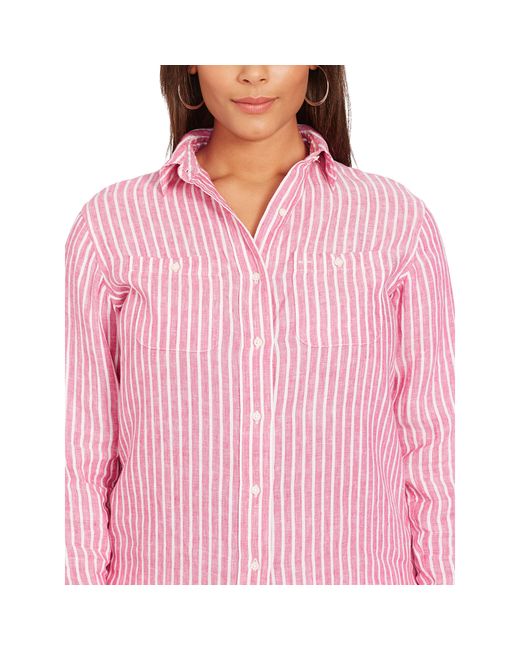 Ralph Lauren Striped Linen Shirt in Pink | Lyst