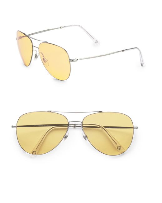 Gucci 59mm Aviator Sunglasses in Yellow | Lyst